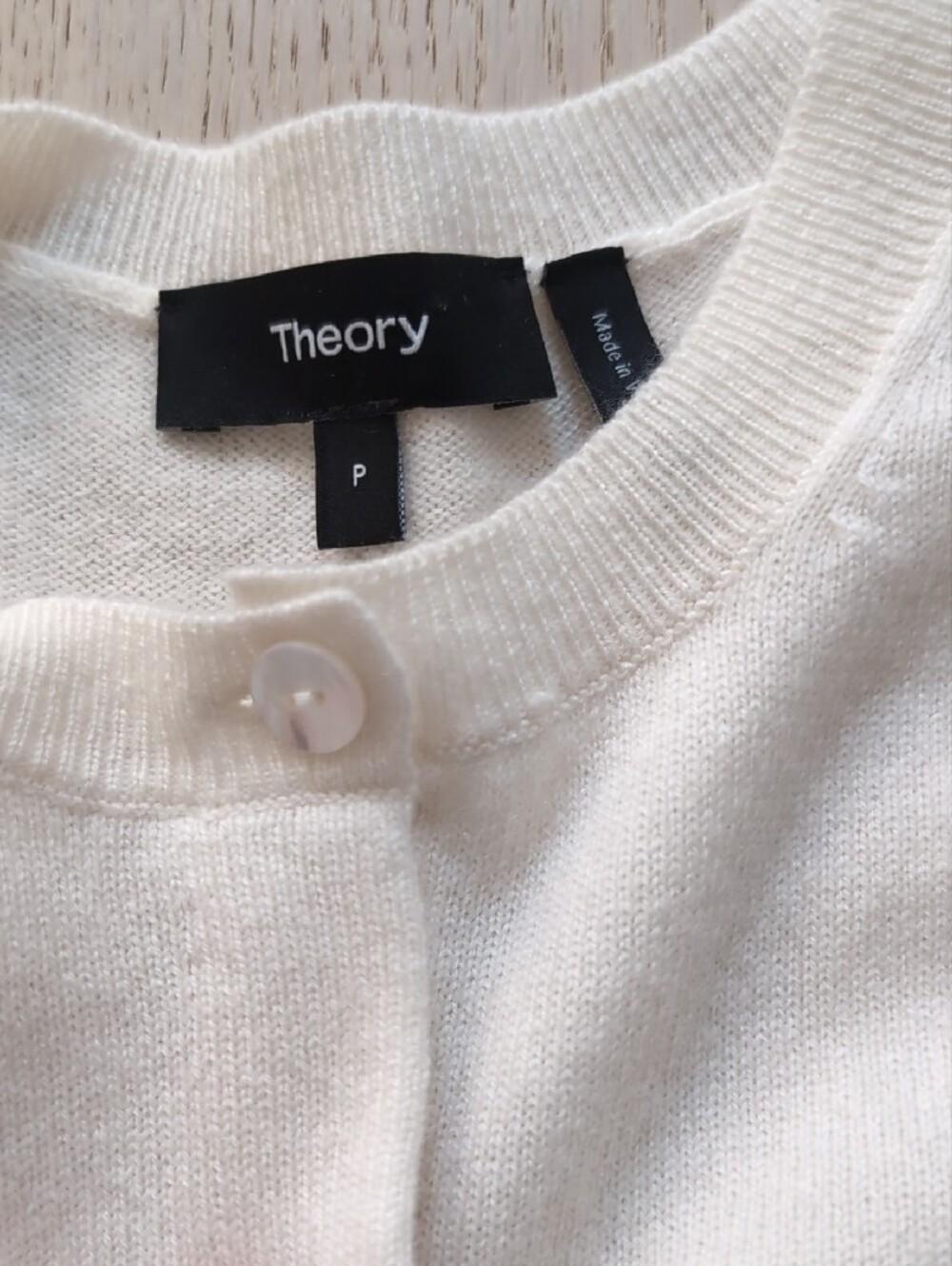 Theory Cream 100 Cashmere Crewneck Button-Front Cardigan - Picture 2 of 7